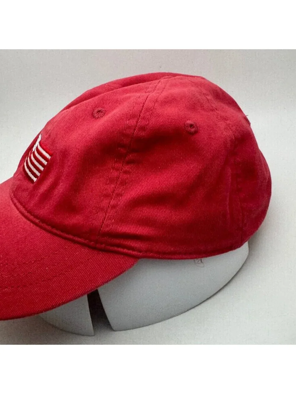 J. Crew Baseball Cap Hat Men's XS-S Red Cotton with American Flag Patch